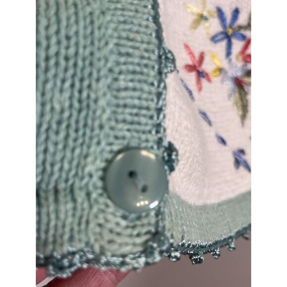 Vintage Knit Sweater L Green Patchwork Embroidery Retro Boho Classic Preppy 80s - Picture 5 of 16